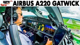 Piloting AIRBUS A220 into London Gatwick | Cockpit Views