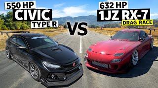 HONDA vs DORITOS! 550hp FBO Civic Type R drag races 632hp FD RX-7