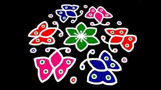 Butterfly kolam | easy butterfly rangoli | 11 - 6 dots kolam | easy butterfly muggulu | pulli kolam