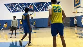 UCLA basketball practice video featuring boxouts, rebounds, and fast breaks