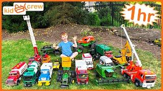 Toy truck compilation. Construction, emergency, and Farm toys for kids with Bruder & Lego | Kid Crew