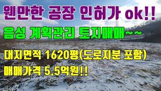 [음성공장부지매매] 공장인허가 웬만하면 ok!! / 계획관리 1600평 음성토지매매 / 매매가격 5.5억원