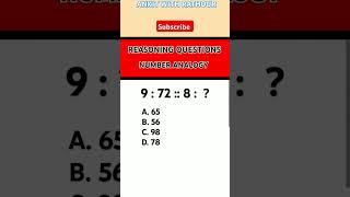Analogy Question || Number analogy #reasoning #ssc #ytshorts #youtube #trending #shortsfeed #shorts