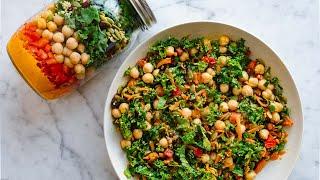 High-Protein Kale Salad with Chickpeas in Mason Jars