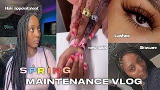 SPRING MAINTENANCE VLOG   : hair appointment, lashes, skincare, new nails