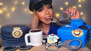 ASMR EDIBLE HANDCUFFS, POLICE HAT, WALKIE TALKIE, POLICE CAR SANDWICH COOKIE, SUNGLASSES MUKBANG 먹방