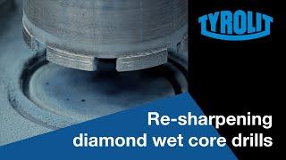 Re-sharpening diamond wet core drills