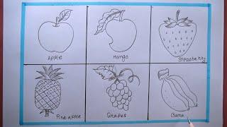 How To Draw 6 Different Types Of fruits Easy/Fruits Drawing Easy