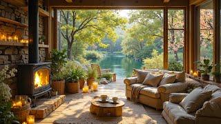 Cozy Spring Cabin  Slow Piano Music & Fireplace Sounds for Relaxation