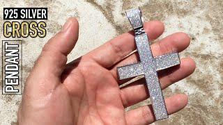 Real 925 Sterling Silver Cross Big Hip Hop Pendant Flooded Micro Pave