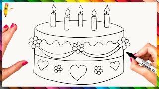 How To Draw A Birthday Cake Step By Step  Birthday Cake Drawing Easy