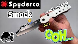 Unboxing/Skiffing my GPKnives Exclusive Spyderco hollow grind REX45 in smooth white G10 Smock knife