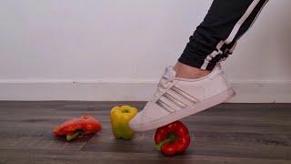 Crushing crunchy fruits & veg | Food crushing & ASMR | Adidas sneakers