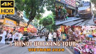 4K HDR | Hanoi Walking Tour On Sunday | Dong Xuan -  Hang Ma - Hanoi Train Street | Vietnam 2024