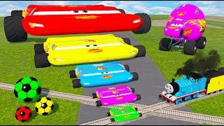 Big & Small Wide Lightning McQueen Monster Truck VS Pixar Cars VS Thomas Trains - BeamNG.Drive