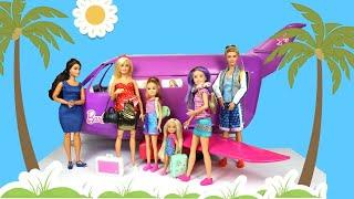 Barbie Doll Family Airplane Travel Routine - Dreamhouse Vacation Adventure