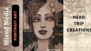 Vintage Portrait Art. Mixed Media. DIY Embellishments