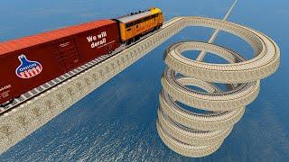 Impossible Weird Spiral Rail Tracks VS Trains - BeamNG.Drive