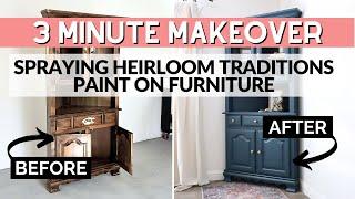 Spraying Heirloom Traditions Paint on Furniture | 3 Minute Makeover