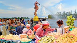 Most Famous Seahorse in Kampot! Cambodia Seafood Street Food at Crab Market, Shrimp, Squid, & More