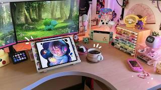 My 2024 Cozy Digital Art Desk Setup | iPad Accessories, Filming Gear & Digital Art Supplies