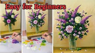 How to Paint a Beautiful Glass Vase with Flowers | Acrylic Painting Step-by-Step Tutorial