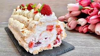 Super delicious and easy meringue roulade dessert! Everyone will be amazed!