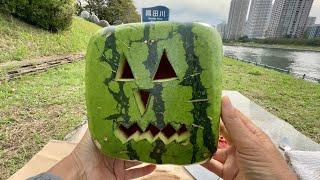 Square Watermelon Jack-o’-lantern | Halloween in Japan