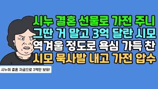 [반전사연] 시누 결혼 선물로 가전 주니 그딴 거 말고 3억 달란 시모, 역겨울 정도로 욕심 가득 찬 시모 묵사발 내고 가전 압수 | 실화사연 | 사연툰 | 사연 낭독 | 영상툰