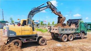 Máy xúc múc đất, xe ben chở đất và đổ đất trong công trường xây dựng - Excavator truck - ARES TV