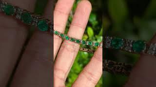 Vintage 3.0ct Natural Emerald Diamond Tennis Bracelet 14ct 14k Gold #emerald #tennisbracelet