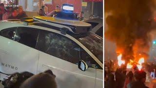 Waymo incident: Video shows self-driving car vandalized and set on fire in San Francisco's Chinatown