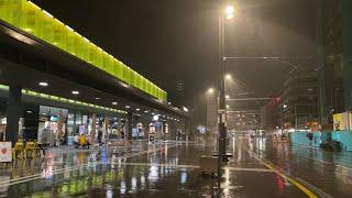Rainy Night Walk in Zurich Oerlikon, Switzerland | Binaural City Sounds | 4k Rain Ambience