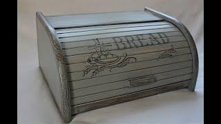 LARGE WOODEN BREADBOX GREY ROLL-TOP BREAD BREADBIN, HAND MADE BREADBOX, shabby chic bread box