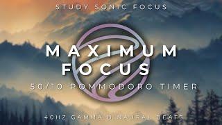 50/10 Pomodoro Timer - 40Hz Gamma Binaural Beats, Brainwave Music for Exams, Concentration & Focus