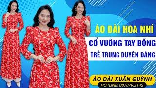  08.7879.2142 Áo Dài Hoa Nhí Cổ Vuông Tay Bồng Trẻ Trung K57 - Áo Dài Xuân Quỳnh