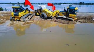 The Poorly Roller Stuck At Work Help Recovery By Full Ability Big 2 Bulldozer SHANTUI  Long Truck