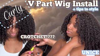 VIRAL CROTCHET METHOD USING CURLY V PART WIG + easy styling tips for a “realistic look” ft. UNICE 