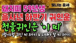59년생 돼지띠 2025년 운세 하반기 귀인운'이 띠' 3가지 천을귀인입니다 상극인 띠 '3가지' 기해년 59년생 운세 기해생 돼지띠말년운 1959년생 재물운 을사년 하반기