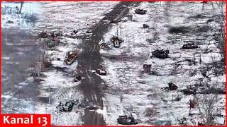 Over 60 pieces of equipment were destroyed - Graveyard of Russian equipment in snowy Kursk steppes