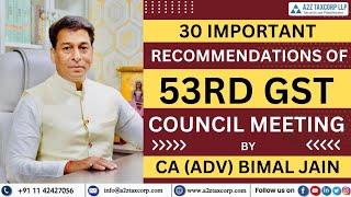 Digests of 30 Important Recommendations of 53rd GST Council Meeting held on 22nd June, 2024
