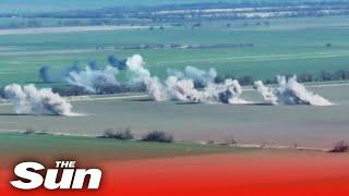 Russian unit hiding in trees destroyed by Ukrainian artillery strike