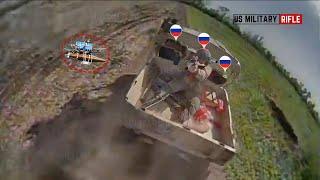 Horrible!! Ukrainian FPV drone operator target Russian equipment and blow up entire troops in combat