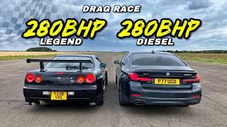 BOY RACER vs AVERAGE DIESEL.. NISSAN R34 SKYLINE vs BMW 530D