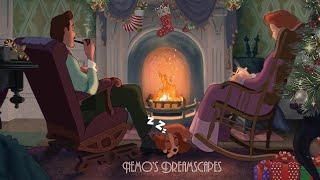 A Vintage Christmas by a cozy fireplace  Oldies playing in another room  w/ crackling fire ASMR
