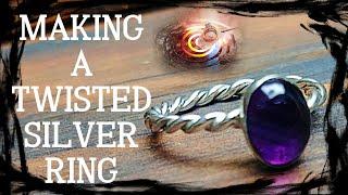How Is It Made? Twisted Silver Ring With Amethyst Crystal Gemstone [Bezel Setting] ~ By Kryher