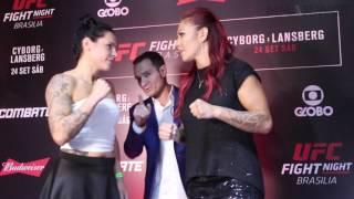 Cristiane Justino vs Lina Lansberg Face-off UFC fight night 95 media day in Brasilia