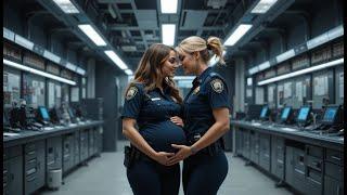 Love in Blue  A Pregnant Policewoman and Her Partner Share a Kiss at the Statio