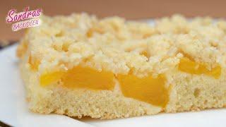 Pfirsichkuchen mit Streusel und Mandeln - einfach lecker | Rezept Blechkuchen