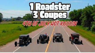 1 Roadster - 3 Coupes - 4th of July #classiccars #hotrods #roadster